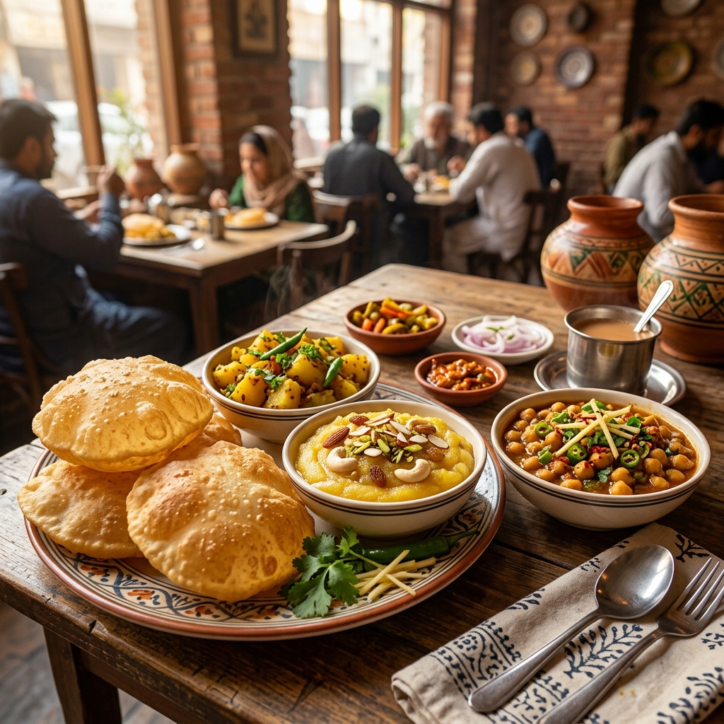 Traditional Halwa Puri Breakfast